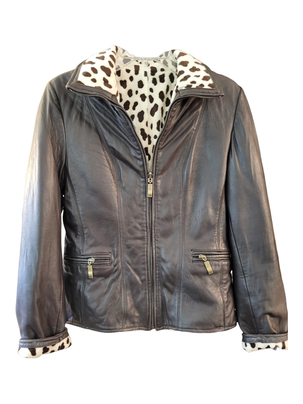 Rare Vintage Siena Studio Reversable Brown Leather Jacket w/ Spotted Lining-Sz S